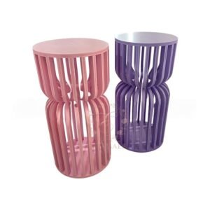 Unique hollow out cylindrical wedding pedestal stand in pink and white finish for party decor