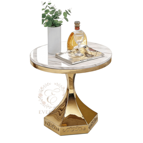 Wholesale modern round bistro table with a waisted stainless steel pedestal and tempered glass top