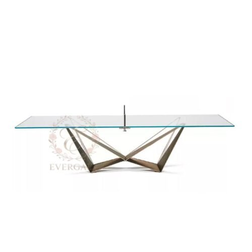 Italian minimalist design stainless steel rectangular tempered glass dining table, industrial style