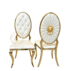 Luxury gold stainless steel royal chair featuring a circular backrest with a lion emblem (Medusa style) decoration, premium gala seating