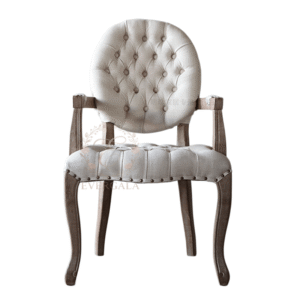 Luxury French Louis style solid wood armchair featuring a tufted fabric backrest and elegant armrests for wedding venues
