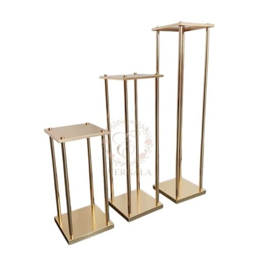 Tall luxury gold stainless steel pillar flower stand and pedestal for high-end wedding event decor