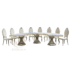 EverGala luxury modular gold stainless steel curved table set featuring a woven wire base and Greek key border design, perfectly configured as a serpentine or winding head table for large wedding receptions and gala events.anquet Table Set