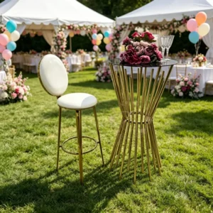luxury gold wicker bar stool with white cushion for bohemian wedding events (2)