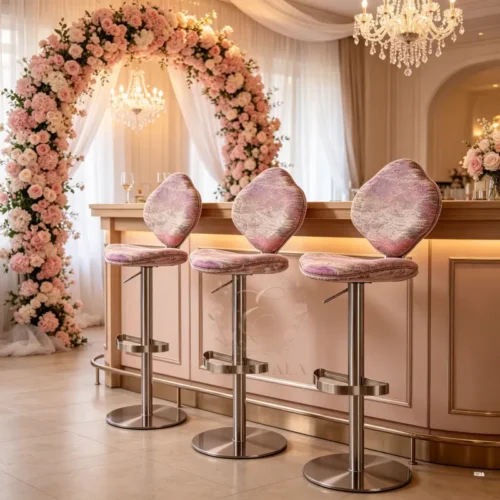 luxury pink velvet gold metal swivel bar stool for wedding cocktail events (2) luxury pink velvet gold metal swivel bar stool for wedding cocktail events (2)