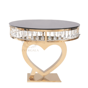 High-end round heart shaped wedding cake stand with gold chrome finish