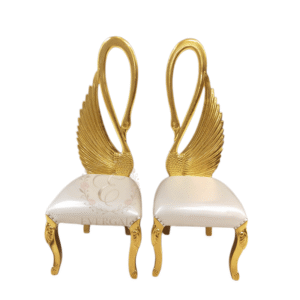 Luxury swan back couple chair with gold stainless steel frame.