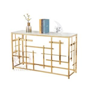 Modern light luxury white marble top bar with gold stainless steel frame， Sleek white and gold geometric frame bar counter with openwork lattice design, crafted from premium stainless steel. Ideal for modern weddings, bridal showers, hotel events and photo booth backdrops. Lightweight yet durable.