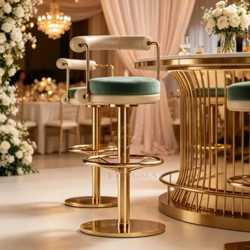 mid-century green upholstered gold metal bar stool for wedding venues (1) mid-century green upholstered gold metal bar stool for wedding venues (1)