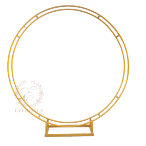 Minimalist gold double ring wedding backdrop stand made of durable stainless steel for event rentals