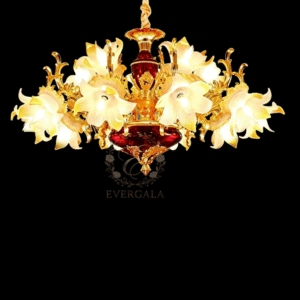 Minimalist gold lotus flower shaped crystal ceiling light fixture for modern wedding and event spaces