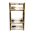 Sleek two-tier gold metal wine rack with a minimalist square design. Perfect for showcasing drinks and decor at wedding cocktail hours, banquets and upscale parties.