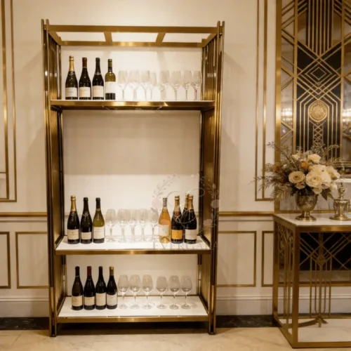 modern gold double-tier wine rack display stand for wedding banquet (2) modern gold double-tier wine rack display stand for wedding banquet (2)