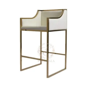 Modern gold stainless steel frame bar chair with armrests and premium white upholstery