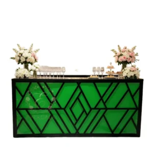 Modern light luxury green and gold stainless steel bar counter for themed weddings