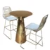 Sleek and minimalist cocktail table with a sturdy solid gold pedestal base and a smooth round top. Ideal for hotel bars, corporate events, wedding cocktail hours and upscale commercial use.