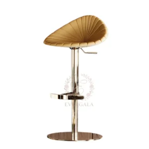 Sleek modern bar stool with smooth white leather upholstery and polished gold stainless steel frame. Sturdy, easy-to-clean design ideal for wedding bars, hotel lounges and upscale event venues.