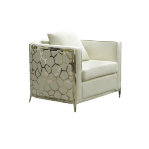 Modern minimalist white single sofa, upholstered armchair for wedding banquet hotel lobby