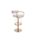 Sleek minimalist bar stool with soft white upholstery and polished gold metal frame. Sturdy swivel design, ideal for wedding receptions, banquet bars, corporate events and upscale hotel lounges. Durable, stylish and easy to clean for commercial use.