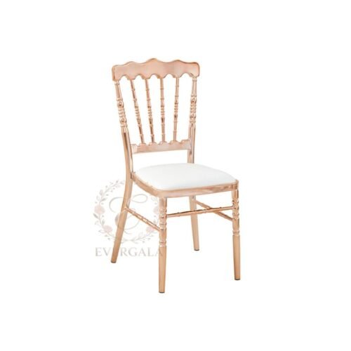 Elegant silver metal Napoleon chair featuring a classic curved backrest design, premium catering furniture for luxury hotel events