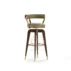 Chic mid-century bar stool with olive green upholstery and elegant gold metal frame. Sturdy construction, ideal for modern wedding venues, boutique hotel bars, event spaces and stylish banquet receptions.