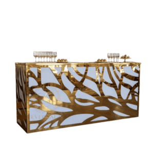 Unique organic branch pattern gold mirror bar for nature-inspired luxury weddings.Perfect for bohemian weddings, garden events, forest-themed parties and upscale receptions. Adds a natural yet luxurious touch.