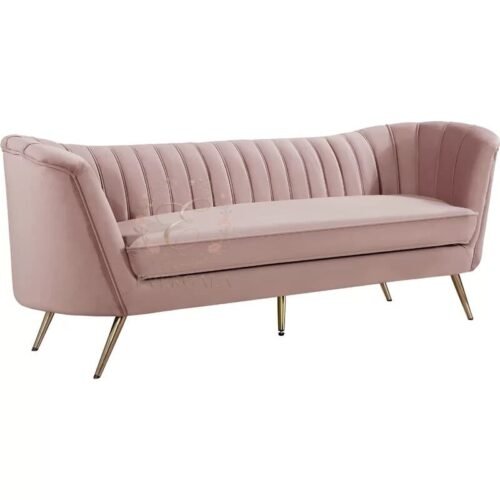 Modern pink green tufted sofa, gold legs upholstered loveseat for wedding venue hotel