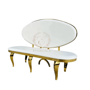 Luxury pink oval back sofa, gold frame upholstered loveseat for wedding event hotel