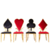 Eye-catching gold stainless steel royal chair with a vibrant red crown/heart-shaped high backrest, statement piece for wedding stages