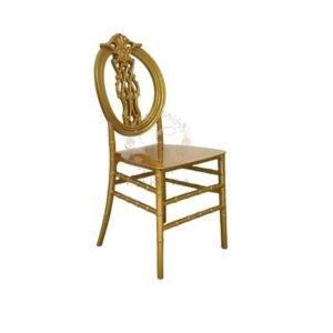 Elegant white resin Louis XVI style chair featuring a unique hollow carved floral pattern backrest for luxury wedding banquet