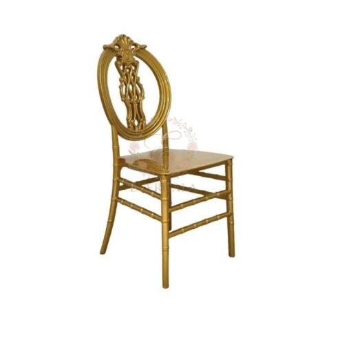 Elegant white resin Louis XVI style chair featuring a unique hollow carved floral pattern backrest for luxury wedding banquet