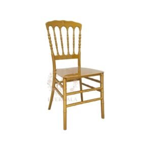 Stackable resin Napoleon chair featuring an elegant curved backrest pattern