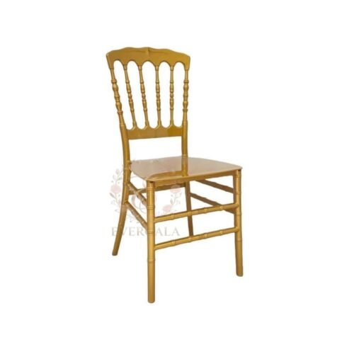 Stackable resin Napoleon chair featuring an elegant curved backrest pattern