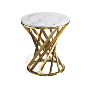 Luxury party furniture: rose gold round stainless steel table.