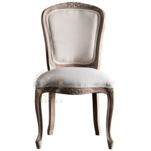 Elegant round back solid wood dining chair with a natural finish for wedding banquet and event seating.