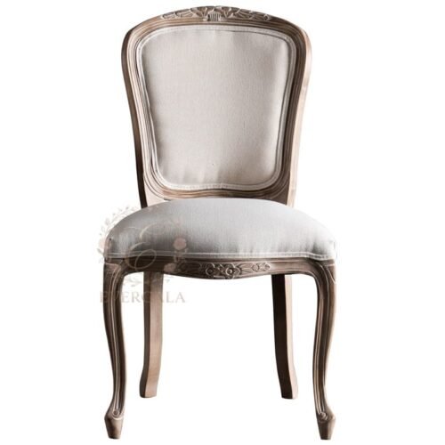 Elegant round back solid wood dining chair with a natural finish for wedding banquet and event seating.