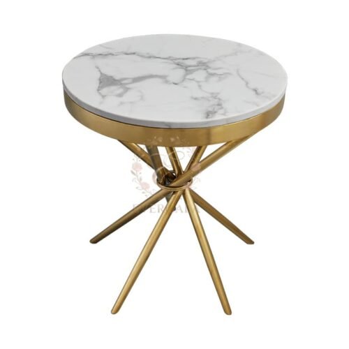 Wholesale circular wedding cake table featuring a luxury gold criss-cross metal base.