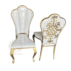 Elegant gold stainless steel wedding chair featuring a unique scalloped wavy edge high backrest, luxurious seating for banquet decor
