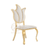 Elegant gold stainless steel wedding chair with a scalloped shell-shaped upholstered backrest, sophisticated seating for romantic ceremonies