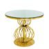 Wholesale circular glass top table featuring a luxury gold beaded stainless steel pedestal.
