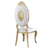 Sleek gold stainless steel banquet chair featuring a clean teardrop-shaped white upholstered backrest, high-quality catering seating