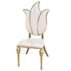 Stunning gold stainless steel event chair featuring a tulip petal-shaped upholstered backrest, creative furniture for garden-themed weddings