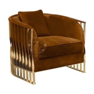 Vintage brown upholstered single sofa, comfortable armchair for wedding banquet hotel lounge