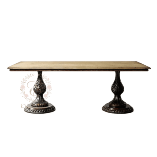 EverGala designer vintage French rectangle solid wood dining table with hand-carved details, perfect for luxury villas, boutique B&Bs, and upscale restaurant dining rooms.