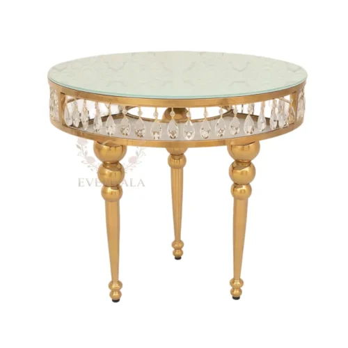 Factory price circular wedding cake table with elegant legs and Waterdrop acrylic EVERGALA