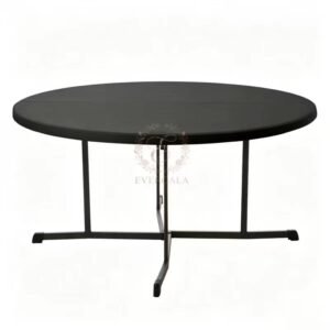 EverGala round folding hotel banquet table for wedding events and outdoor parties, featuring a portable collapsible design and durable surface for restaurant catering and family dining.