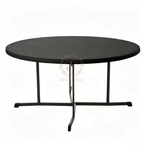 EverGala round folding hotel banquet table for wedding events and outdoor parties, featuring a portable collapsible design and durable surface for restaurant catering and family dining.