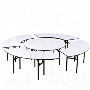 EverGala factory direct round folding banquet table with a waterproof PVC surface, designed for easy cleaning in wedding events, restaurants, and heavy-use outdoor catering.