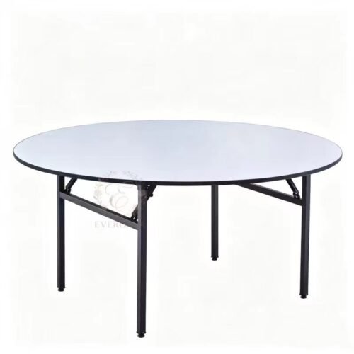 EverGala factory direct round folding banquet table with a waterproof PVC surface, designed for easy cleaning in wedding events, restaurants, and heavy-use outdoor catering.